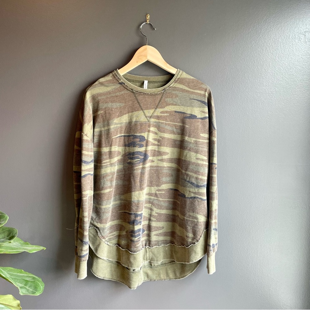 Z Supply Womens Camo Crew Neck Tunic Sweatshirt Size Small